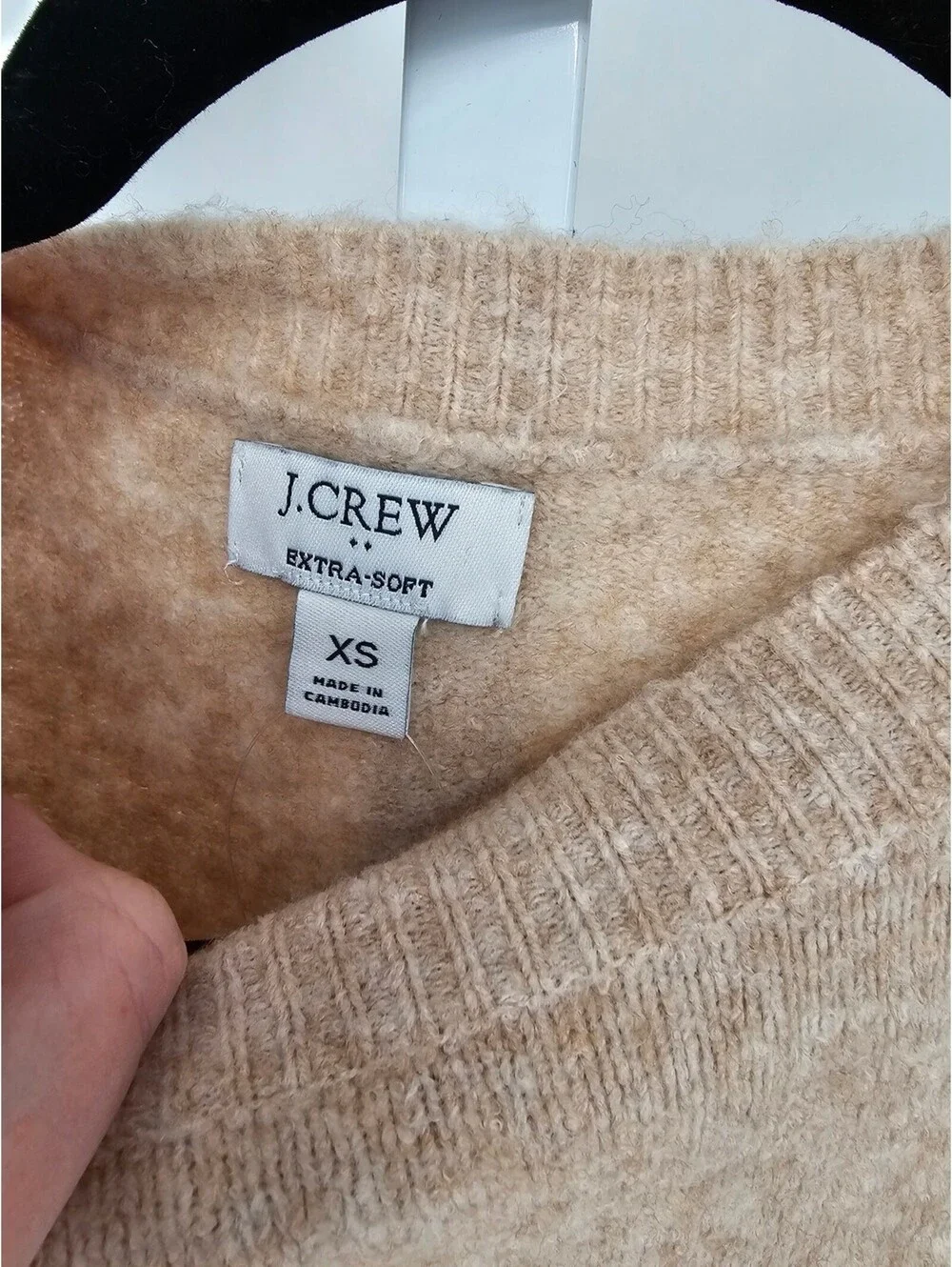 J Crew Womens Sz XS Crew Neck Sweater Extra Soft Fuzzy Beige